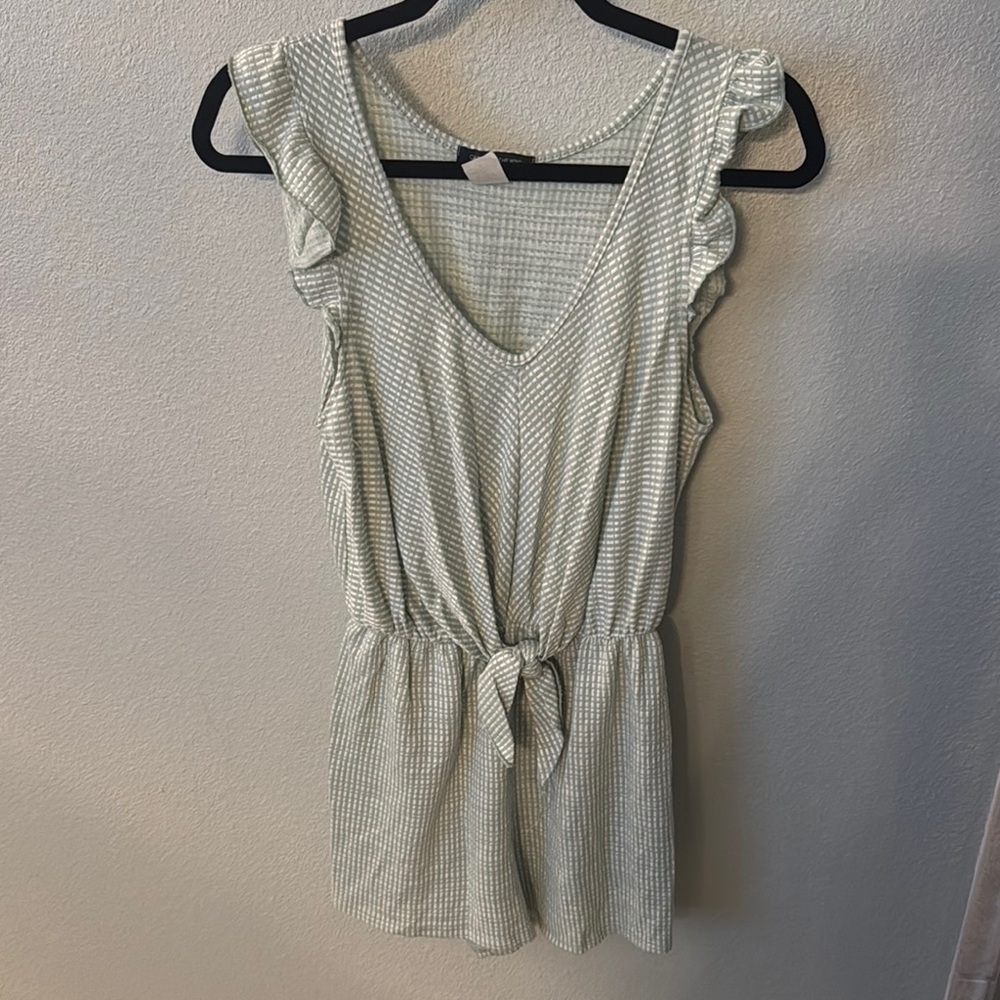 Green and White Ruffle Romper